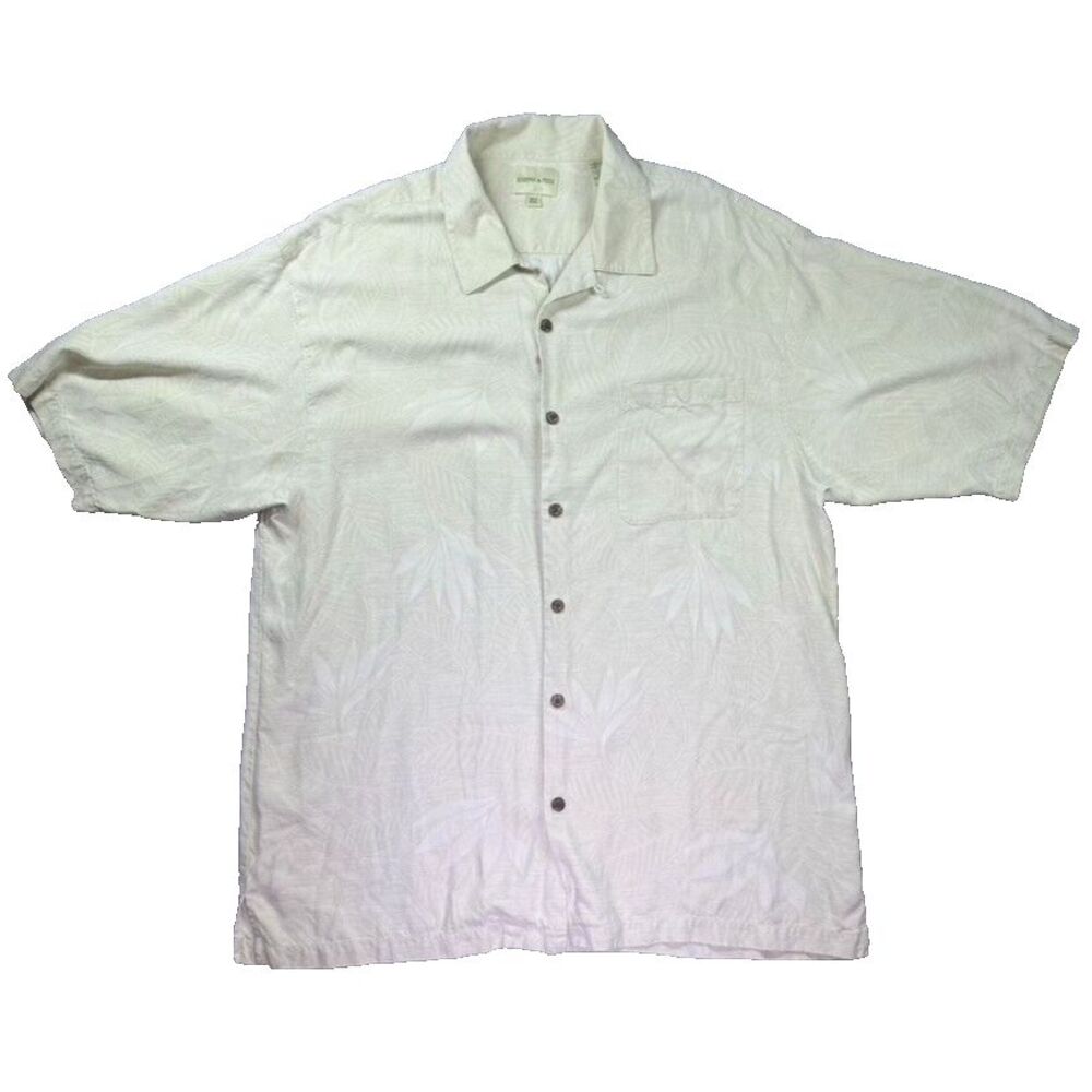 Joseph & Feiss Hawaiian Silk Shirt Mens 2XL Tall Floral Wood Button‎ Up Surf